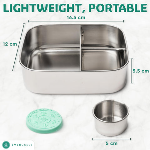 Everusely green bento with a 3-compartment layout for organized portions