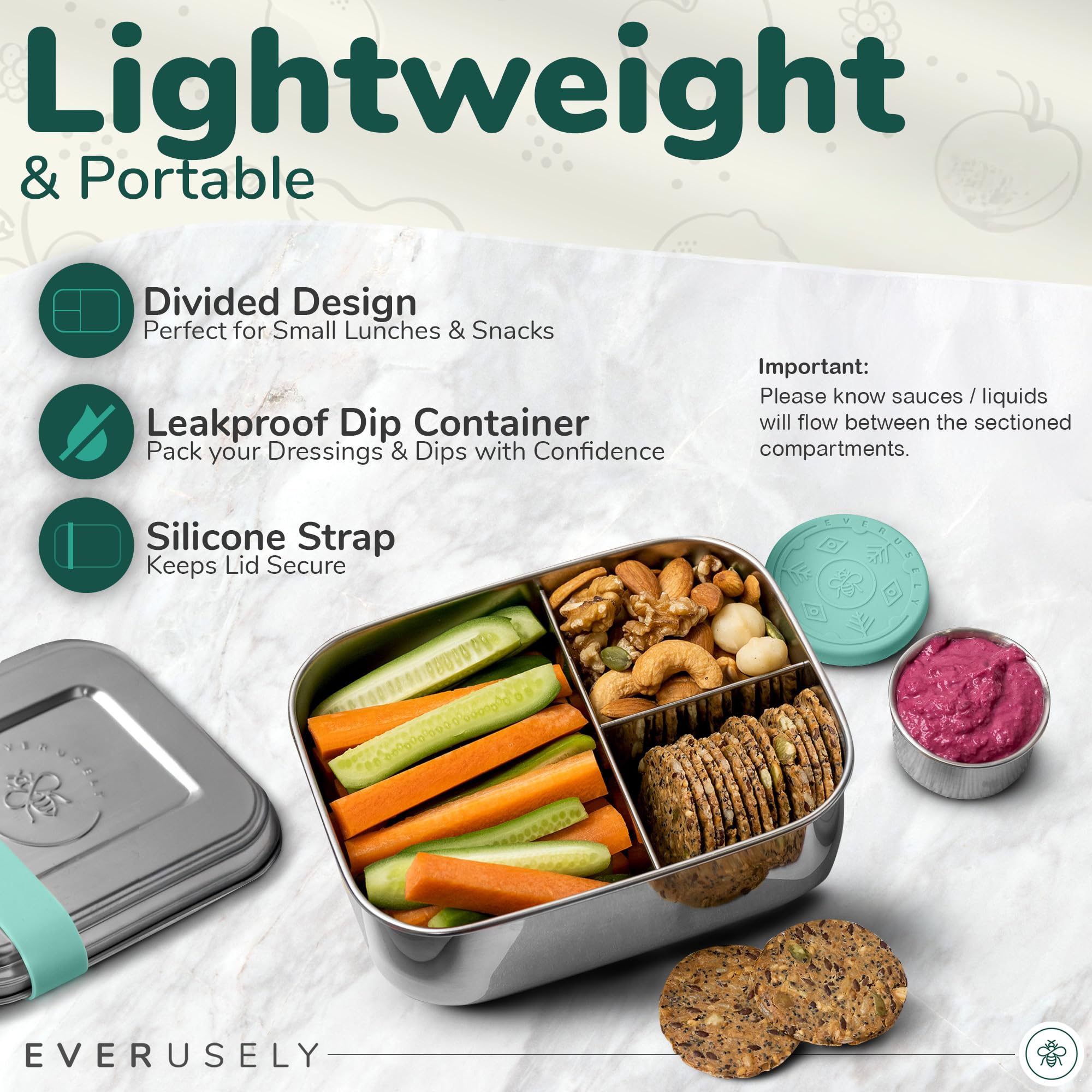 Everusely green bento lid provides secure closure for transport