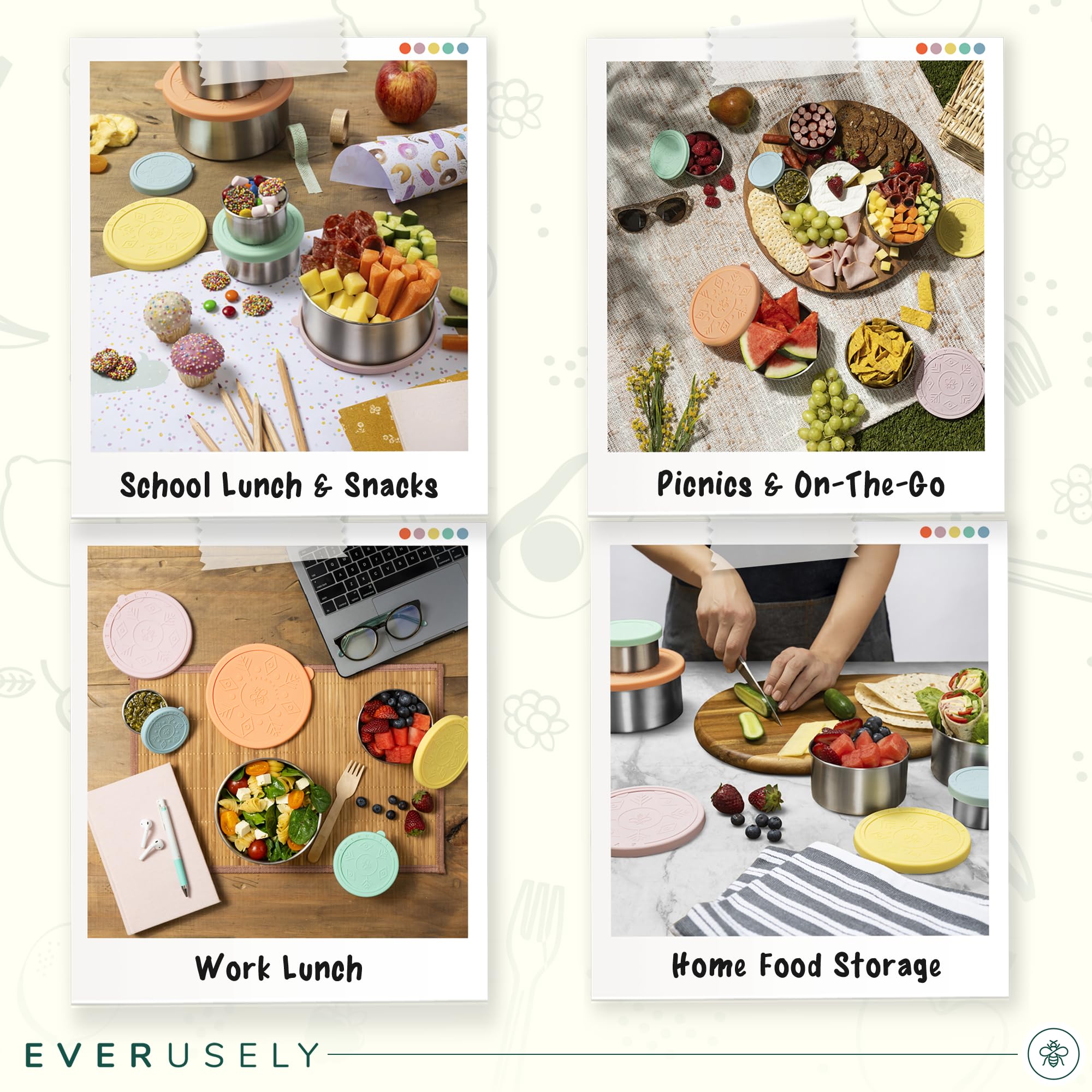 Everusely nesting snack holders stack neatly for compact lunch organization.