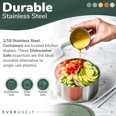 Everusely sealed silicone lids keep foods securely stored and separated.