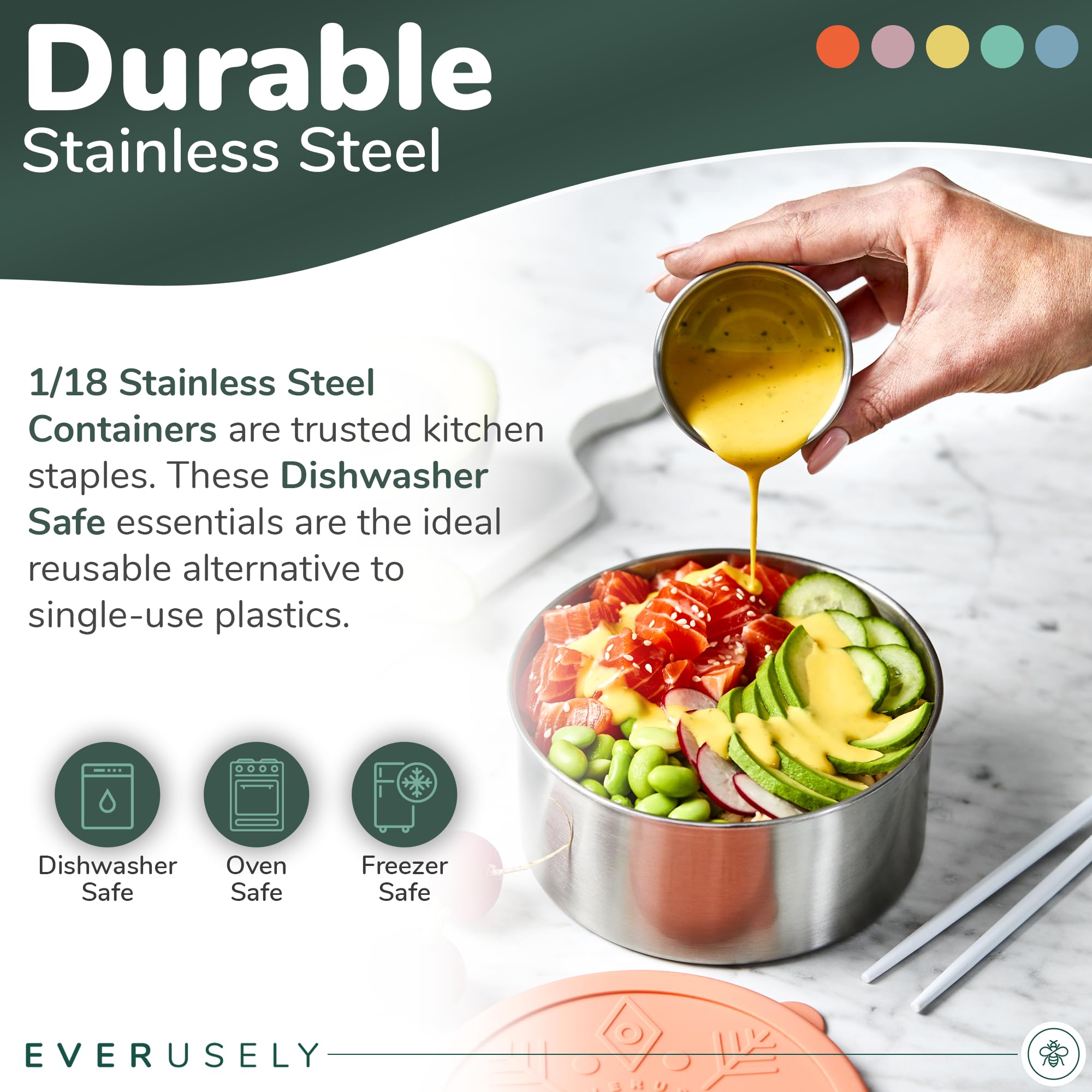 Everusely 100ml stainless steel container ideal for dips and small portions.