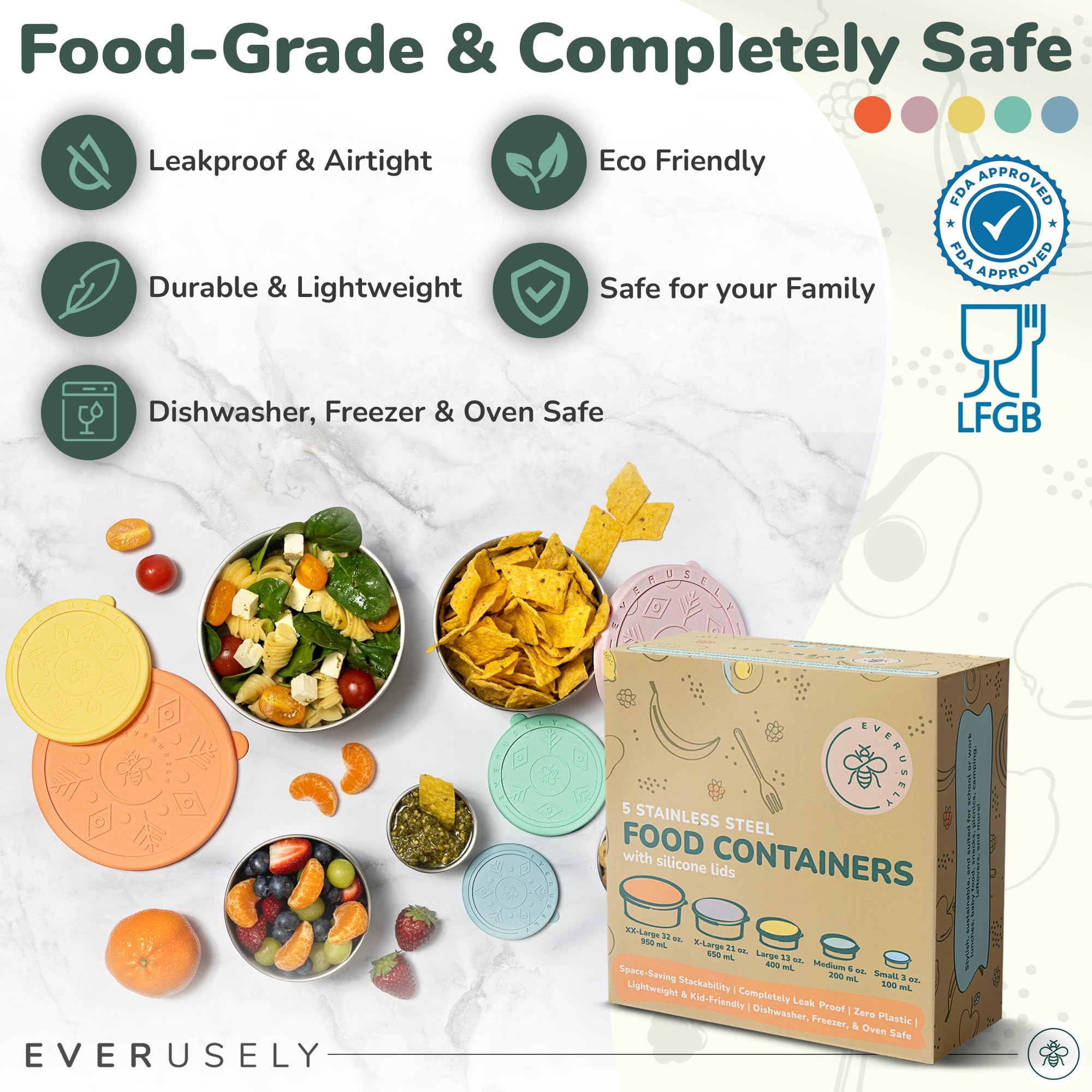 Everusely 200ml stainless steel container supports snacks or condiments.