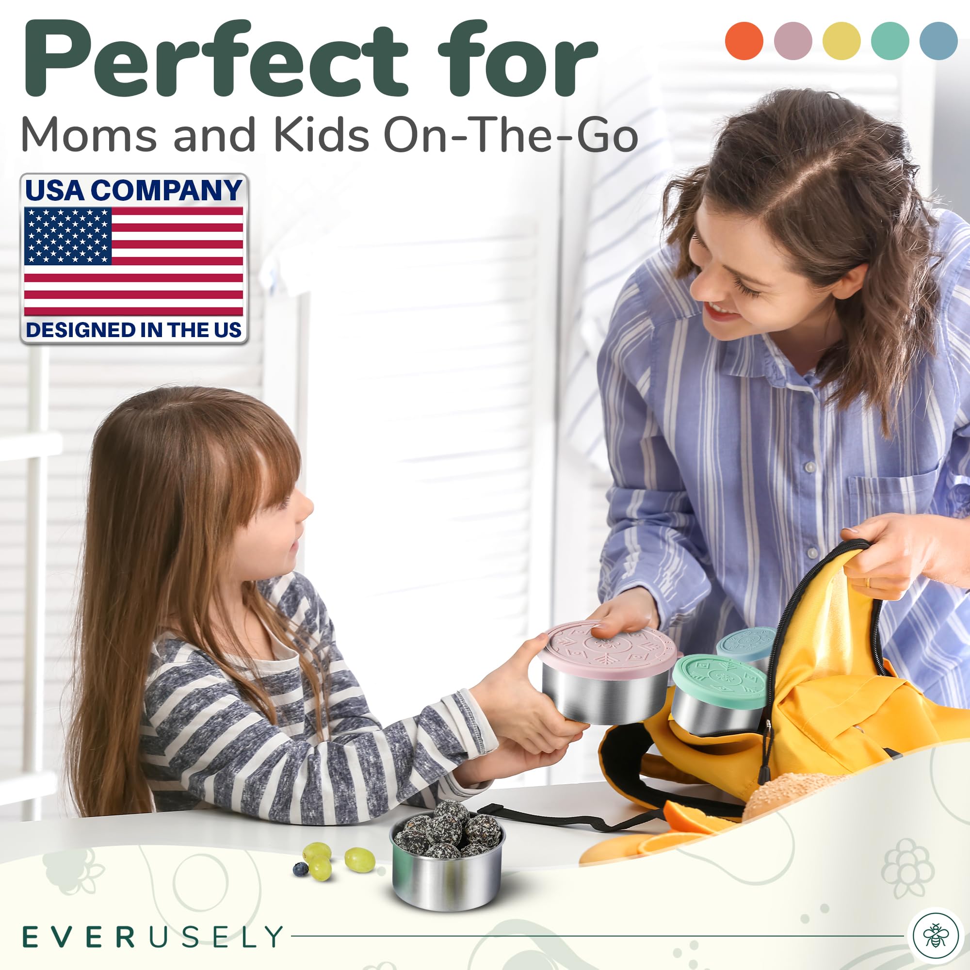 Everusely 400ml stainless steel container preserves snacks and lunches.