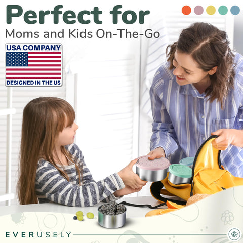 Everusely 400ml stainless steel container preserves snacks and lunches.
