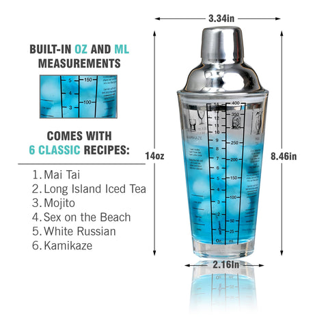 Everyday Cocktail shaker with side recipes for quick mix guidance.