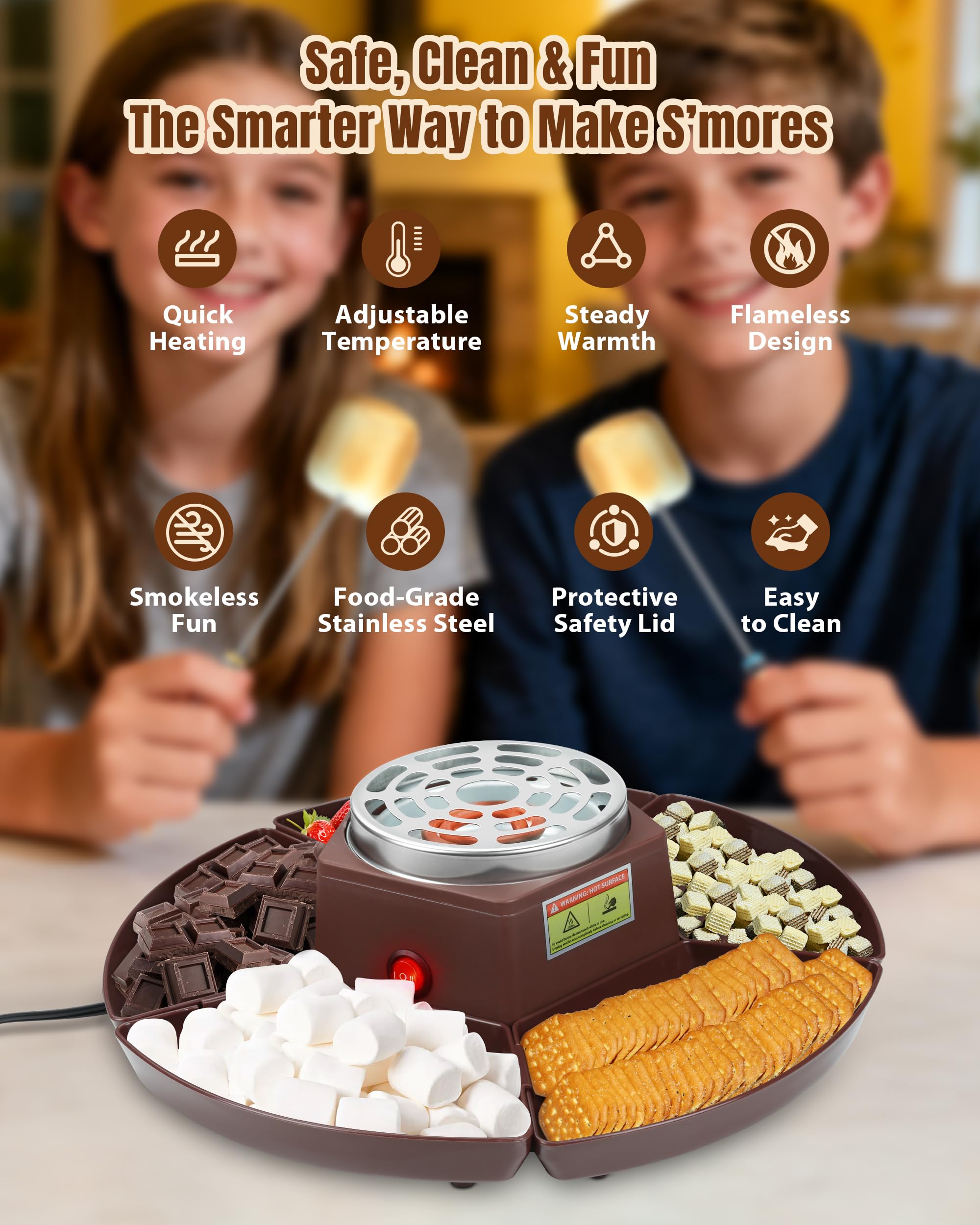 Evjeal Smores Kit fondue baking sheet helps contain sauces