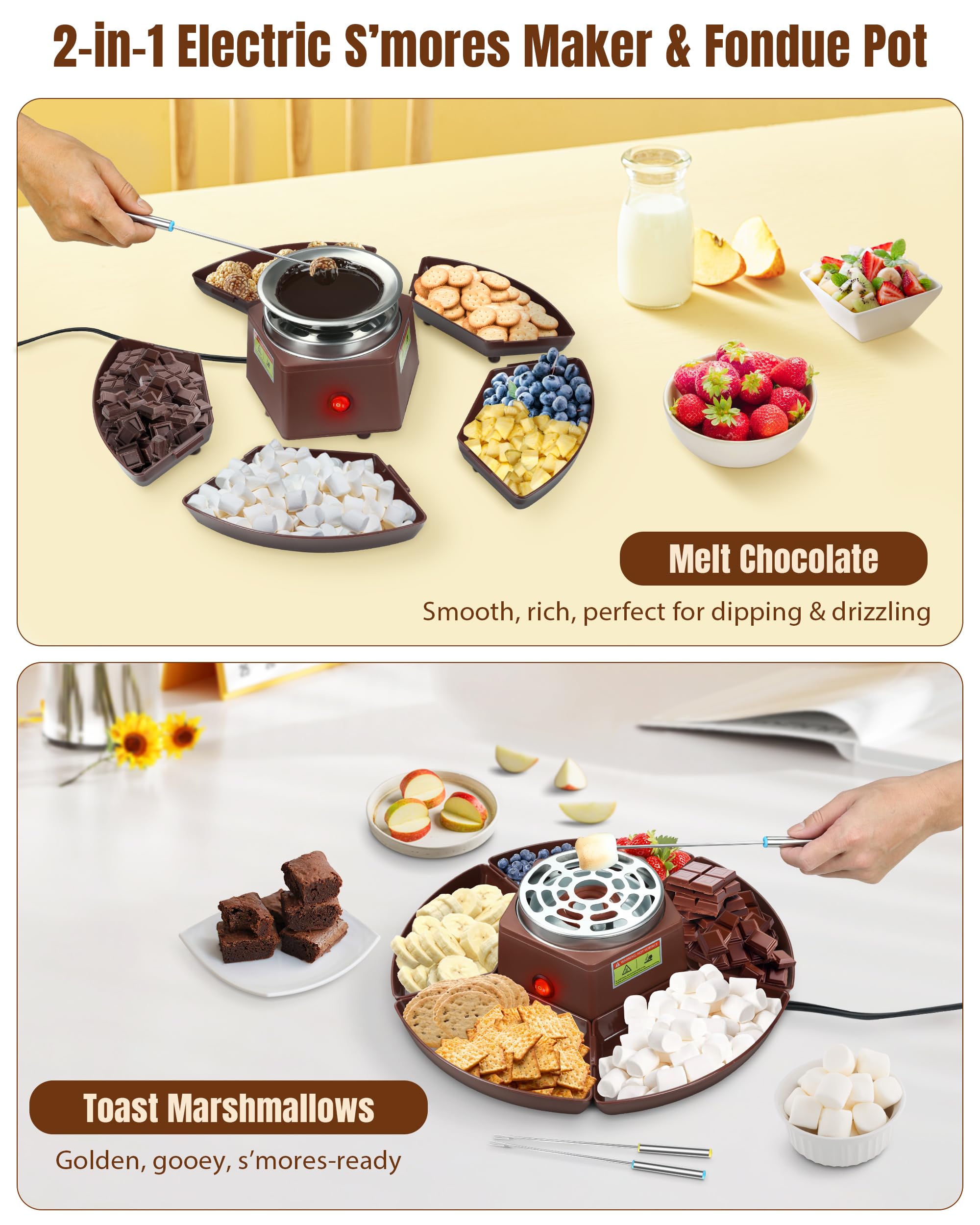 Evjeal Smores Kit fondue stainless bowl for even chocolate dipping