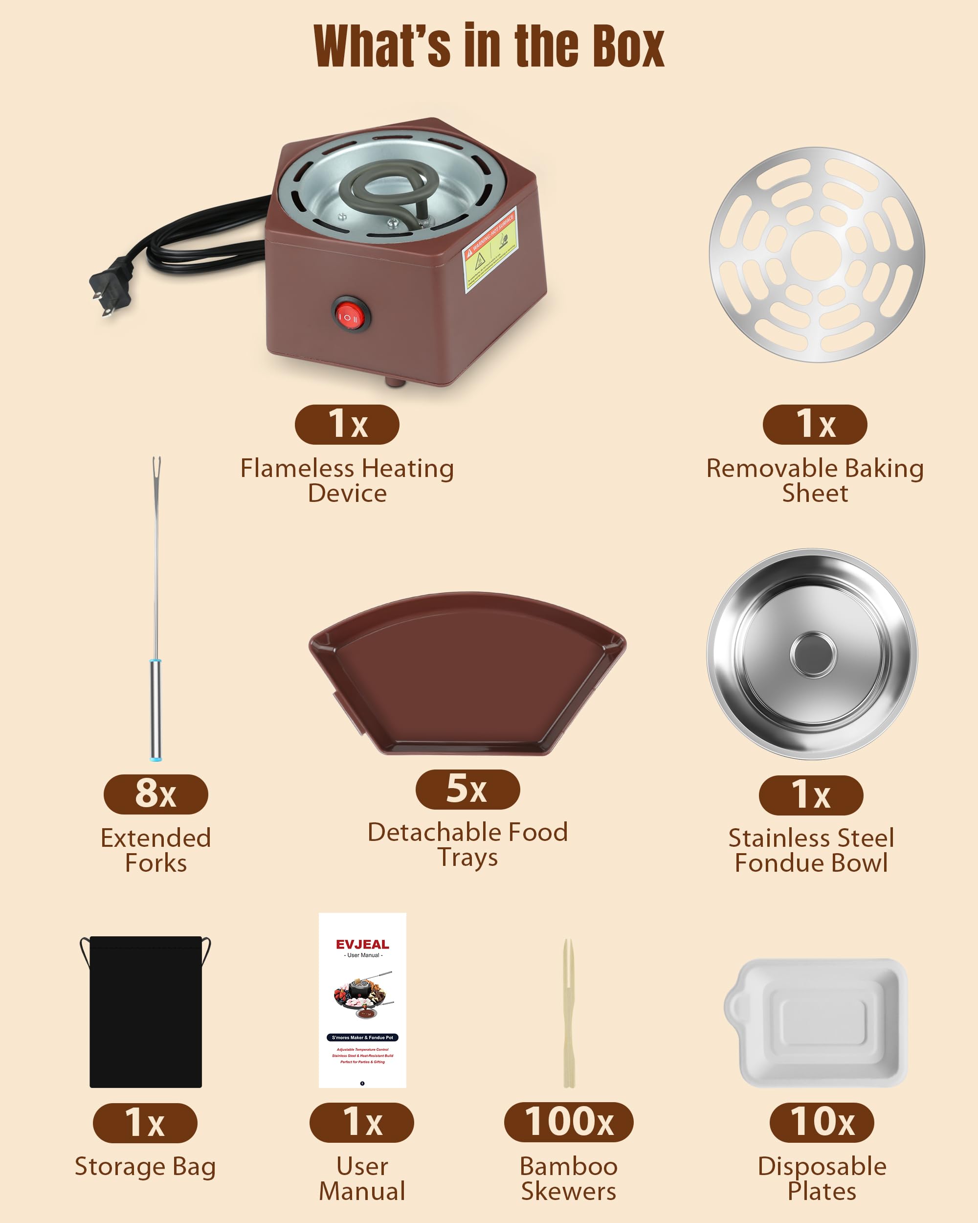 Evjeal Smores Kit fondue trays keep ingredients organized