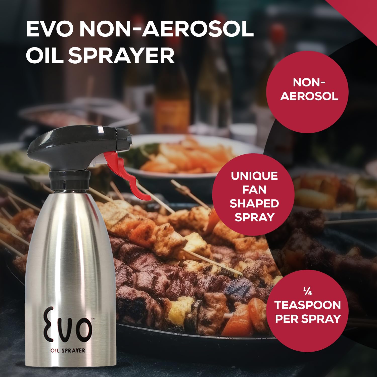 Evo Oil Sprayer pours balsamic vinegar with precise, controlled mist.