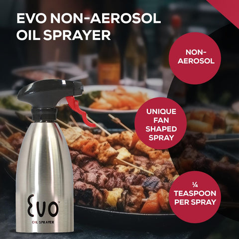 Evo Oil Sprayer pours balsamic vinegar with precise, controlled mist.
