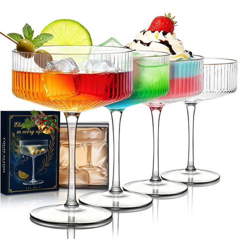 Evoio Martini Coupe 10oz glass showcases clear crystal and elegant form for cocktails