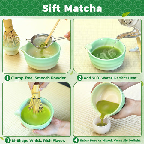 Evoio Matcha Set matcha scoop beside the bowl for precise portioning