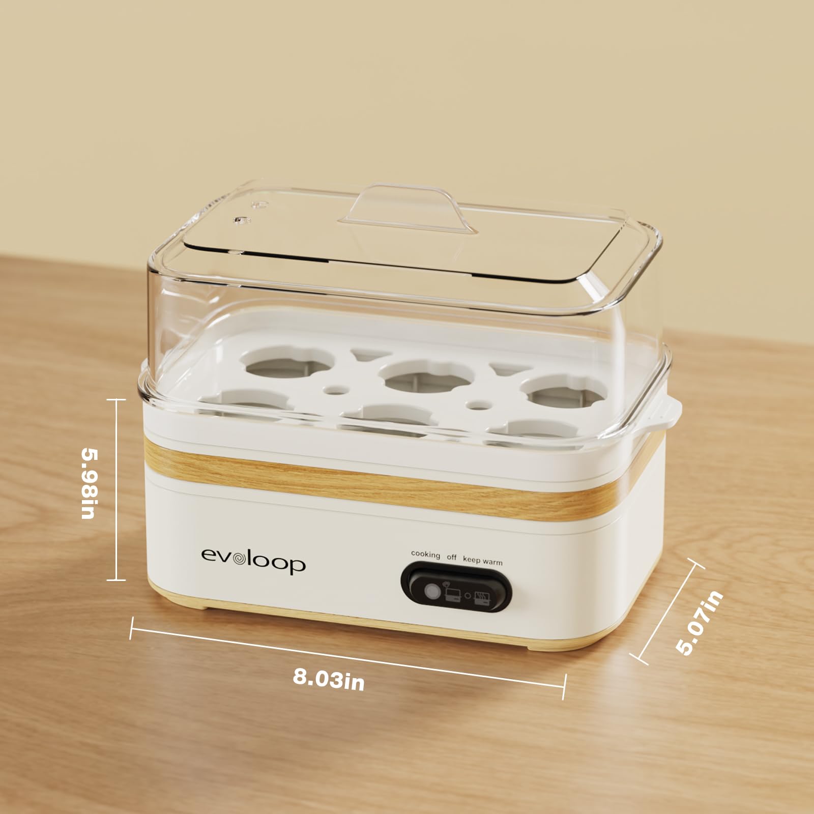 BPA-free construction of Evoloop egg cooker for safe daily use.