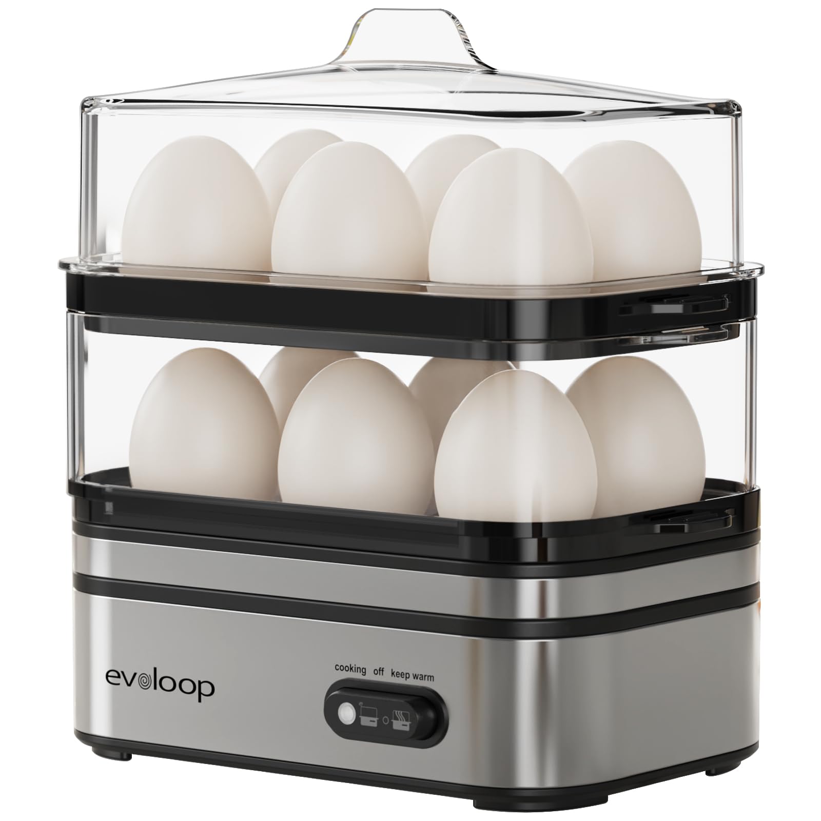 Evoloop Rapid Egg Cooker with 12-egg capacity for quick breakfasts