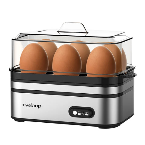 Evoloop Rapid Egg Cooker front view, compact design for quick breakfasts.