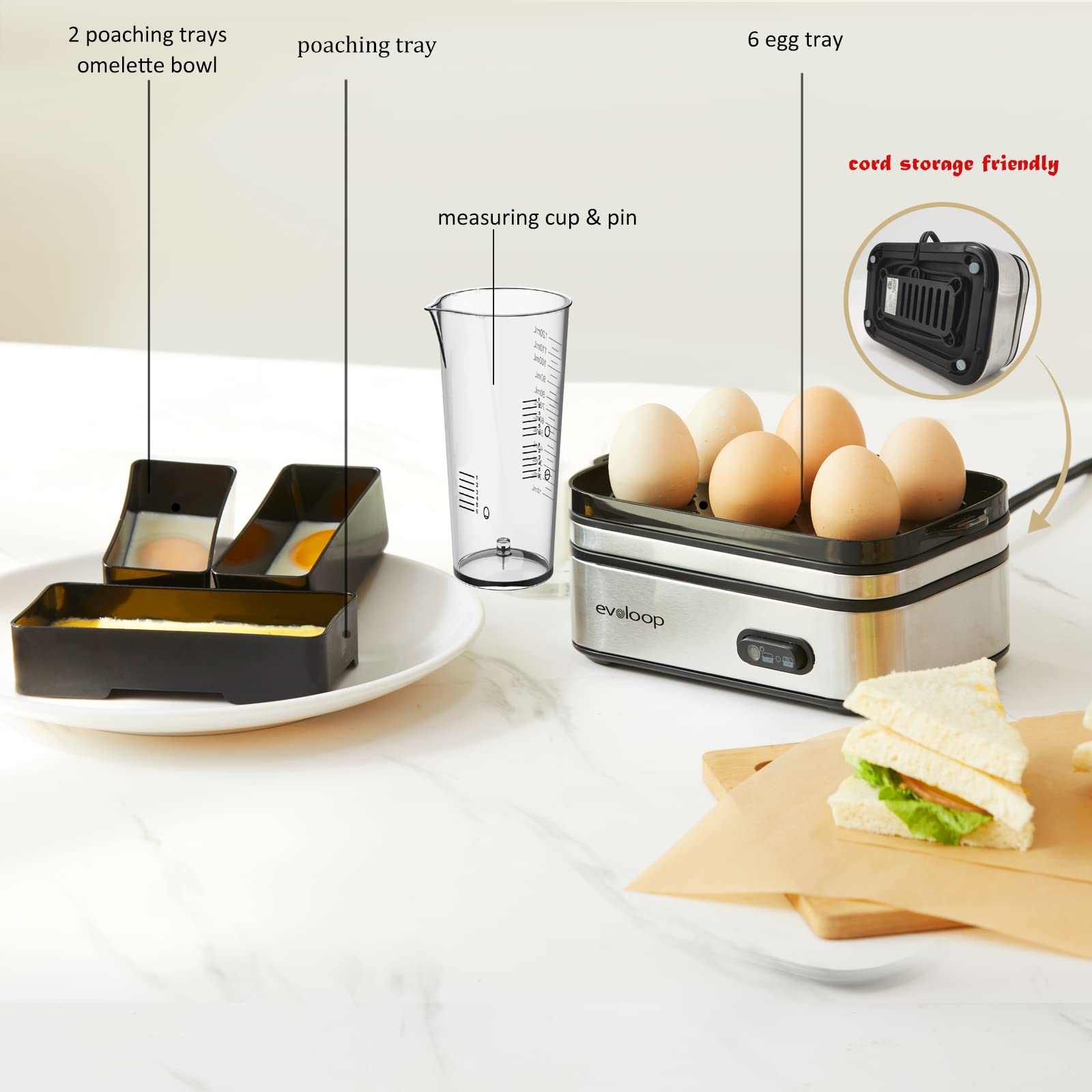 Omelet tray attached enables quick omelet meals.