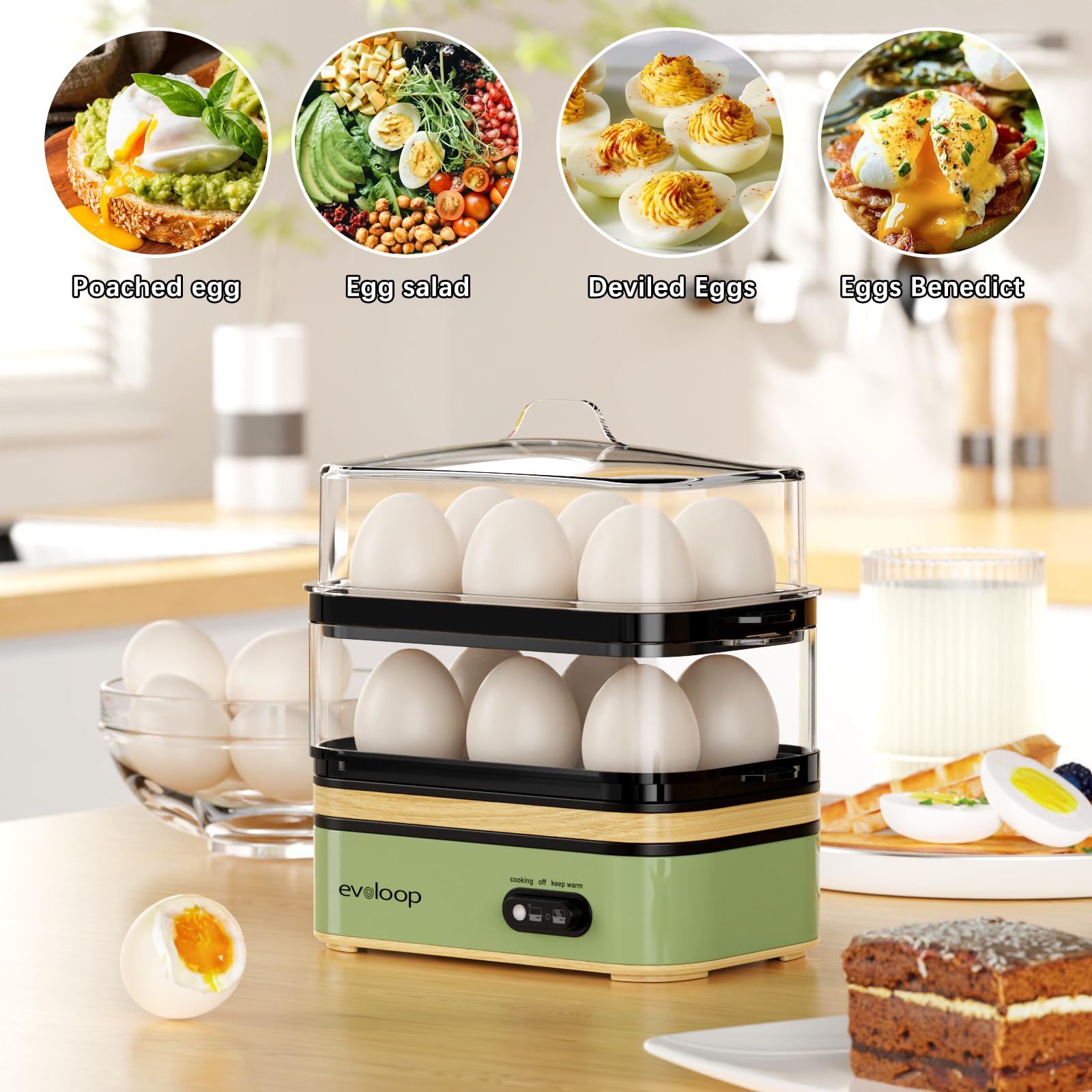 Evoloop Rapid Egg Cooker omelet tray creates fluffy omelets quickly.