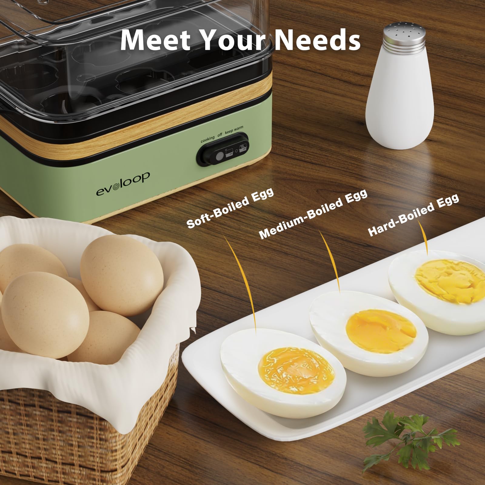 Evoloop Rapid Egg Cooker poaching tray in use for quick breakfast options.