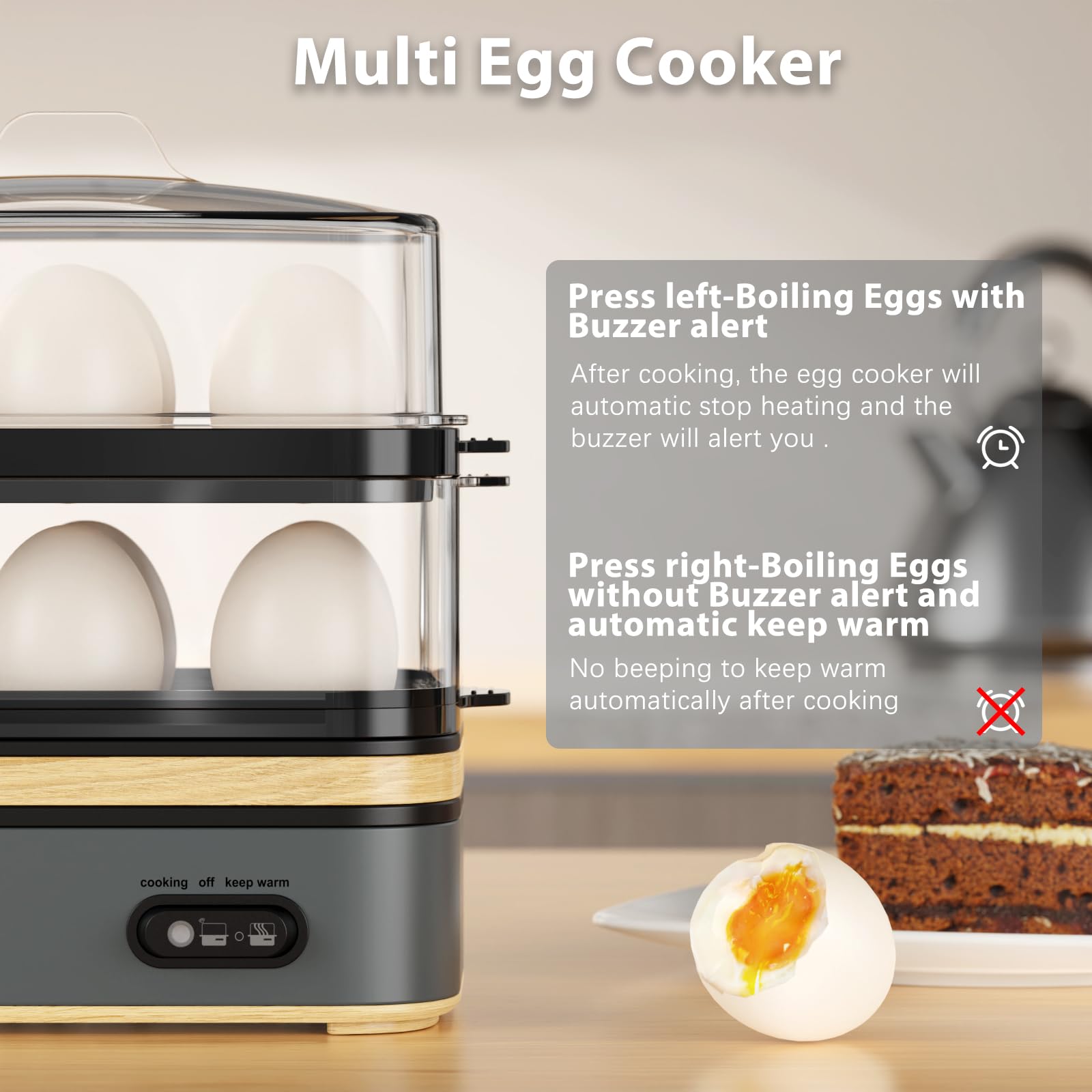 Evoloop Rapid Egg Cooker poaching tray demonstrates versatile breakfast prep.