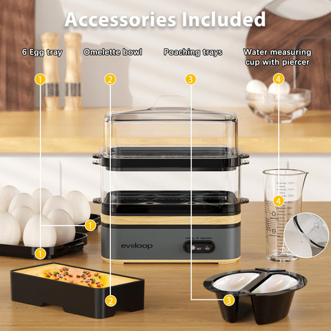 Evoloop Rapid Egg Cooker ready buzzer signals egg readiness.