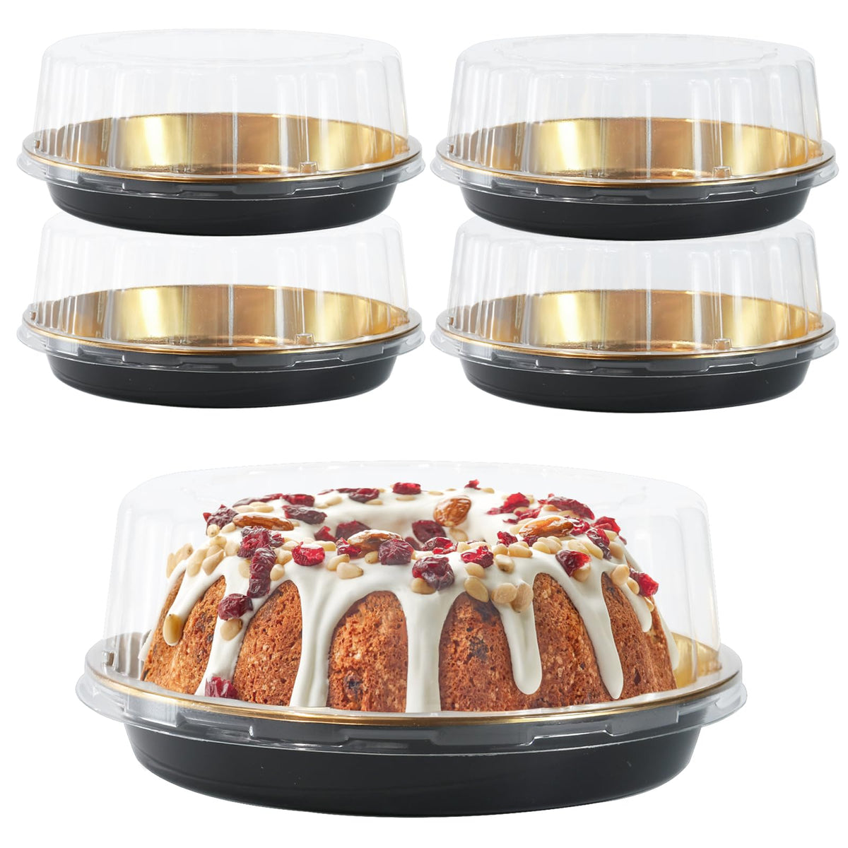 EWAFILU 11-inch round cake carrier with a clear dome lid for easy transport