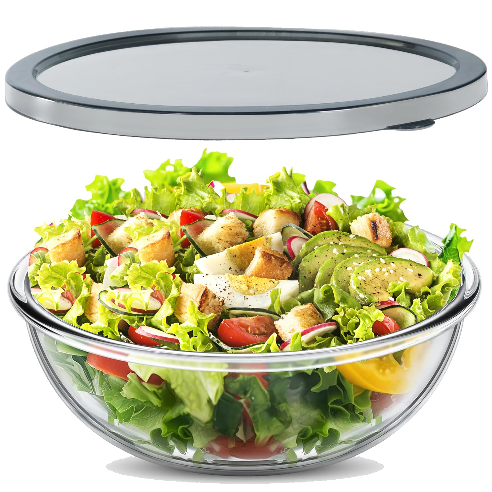 EWAFILU 6.2QT glass mixing bowl with lid for easy meal prep and storage