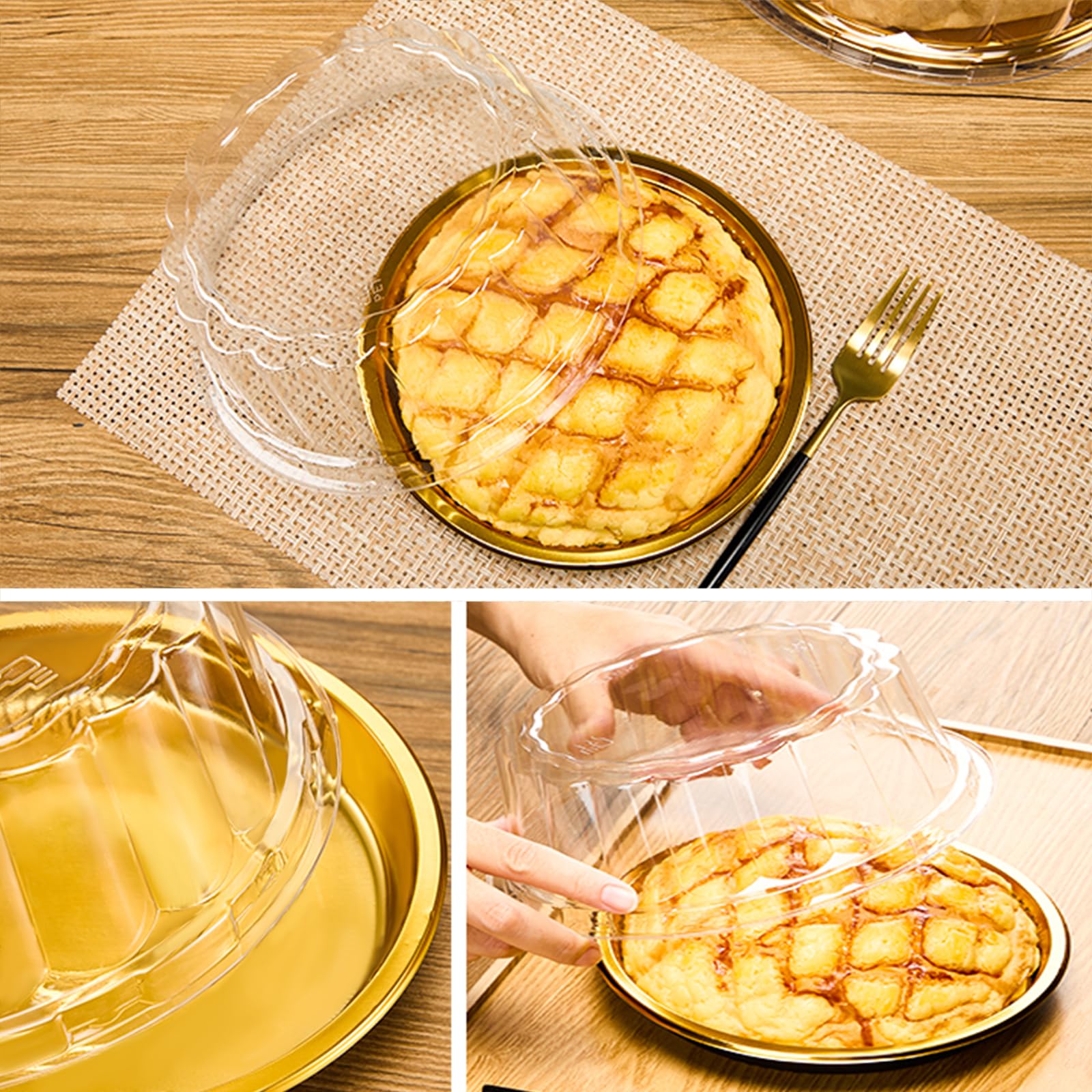 EWAFILU round sandwich tray with clear lid for showcase and serving