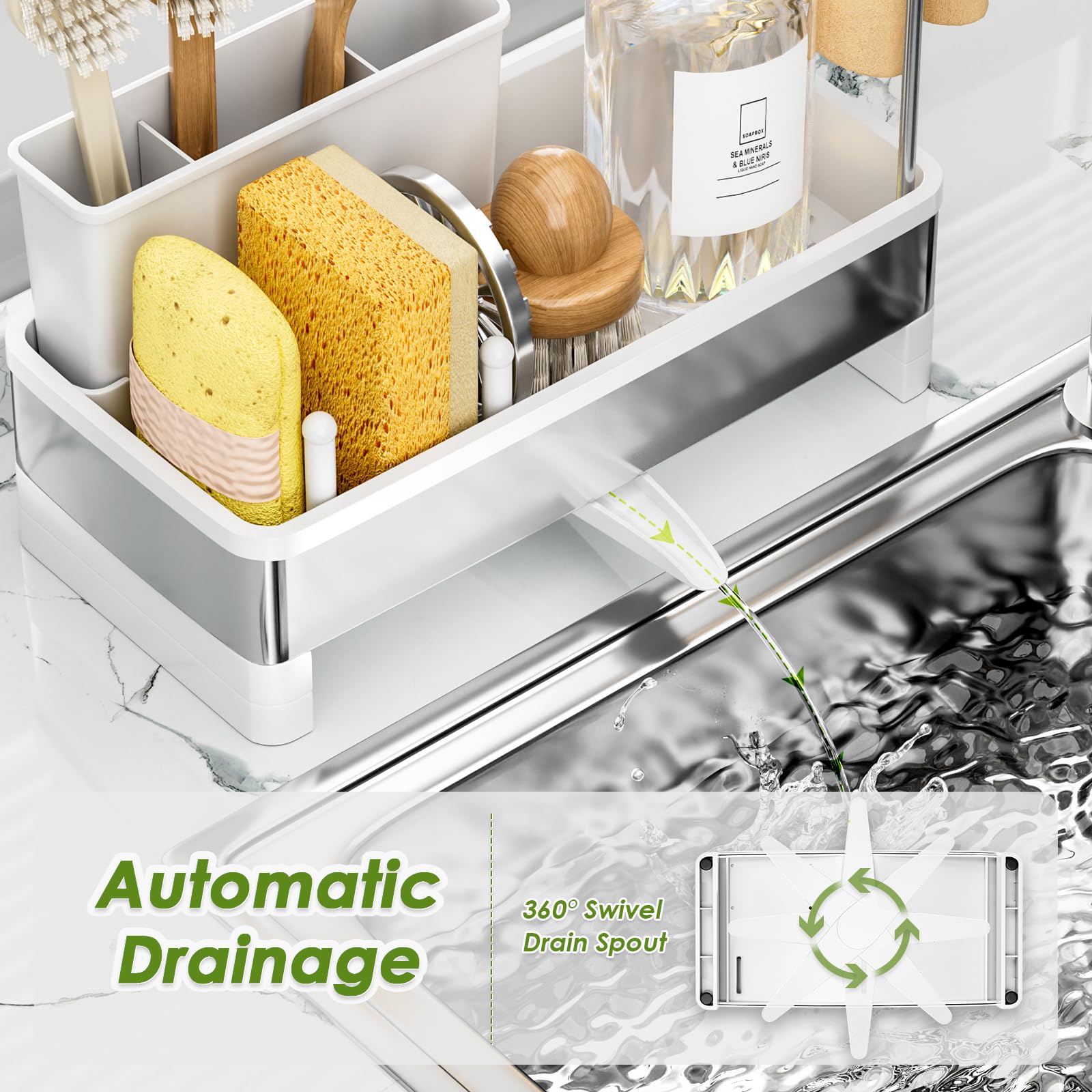 Ewaiira automatic drainage directs water to the sink, reducing splashes.