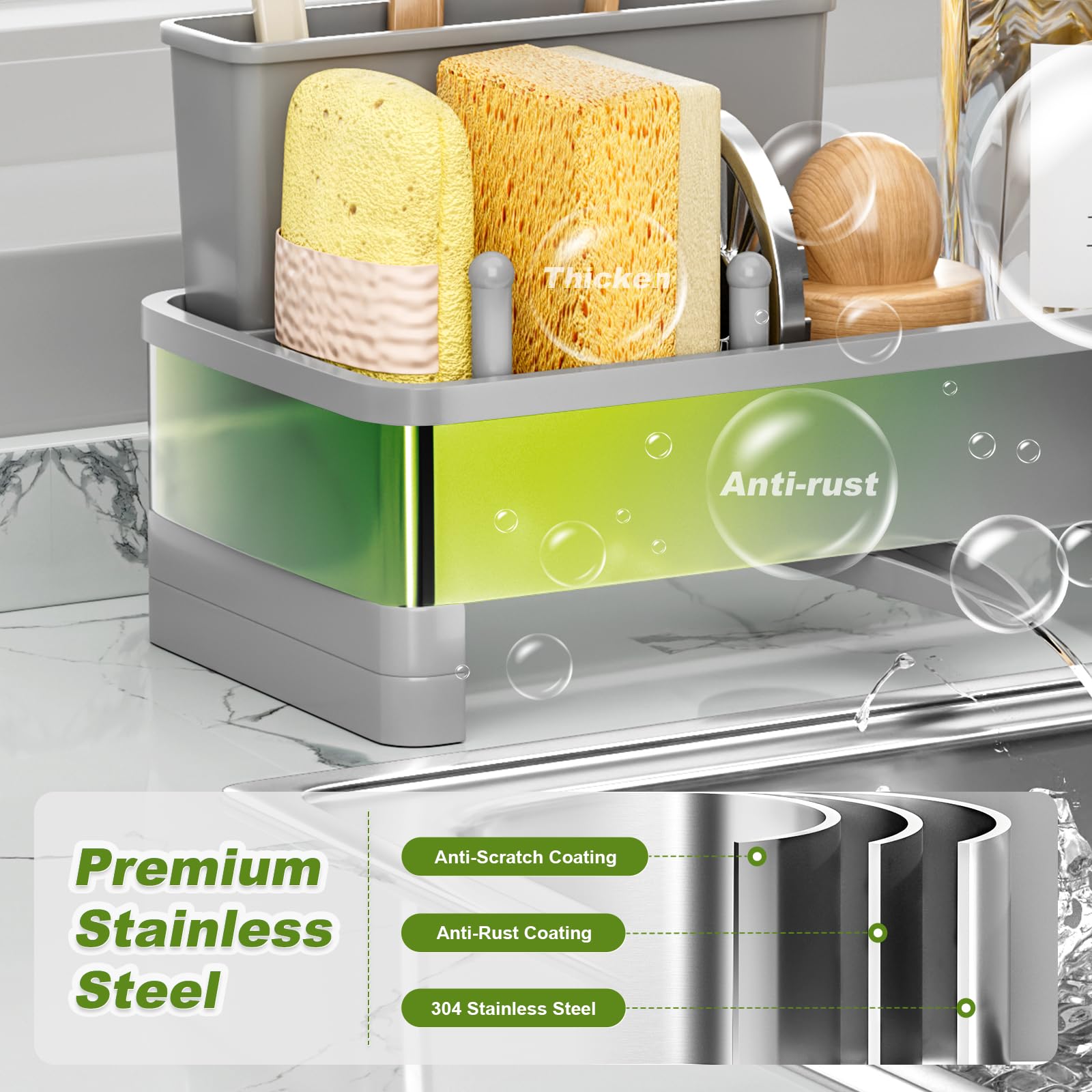 Ewaiira 360-degree drainage directs water into the sink, reducing countertop splashes.