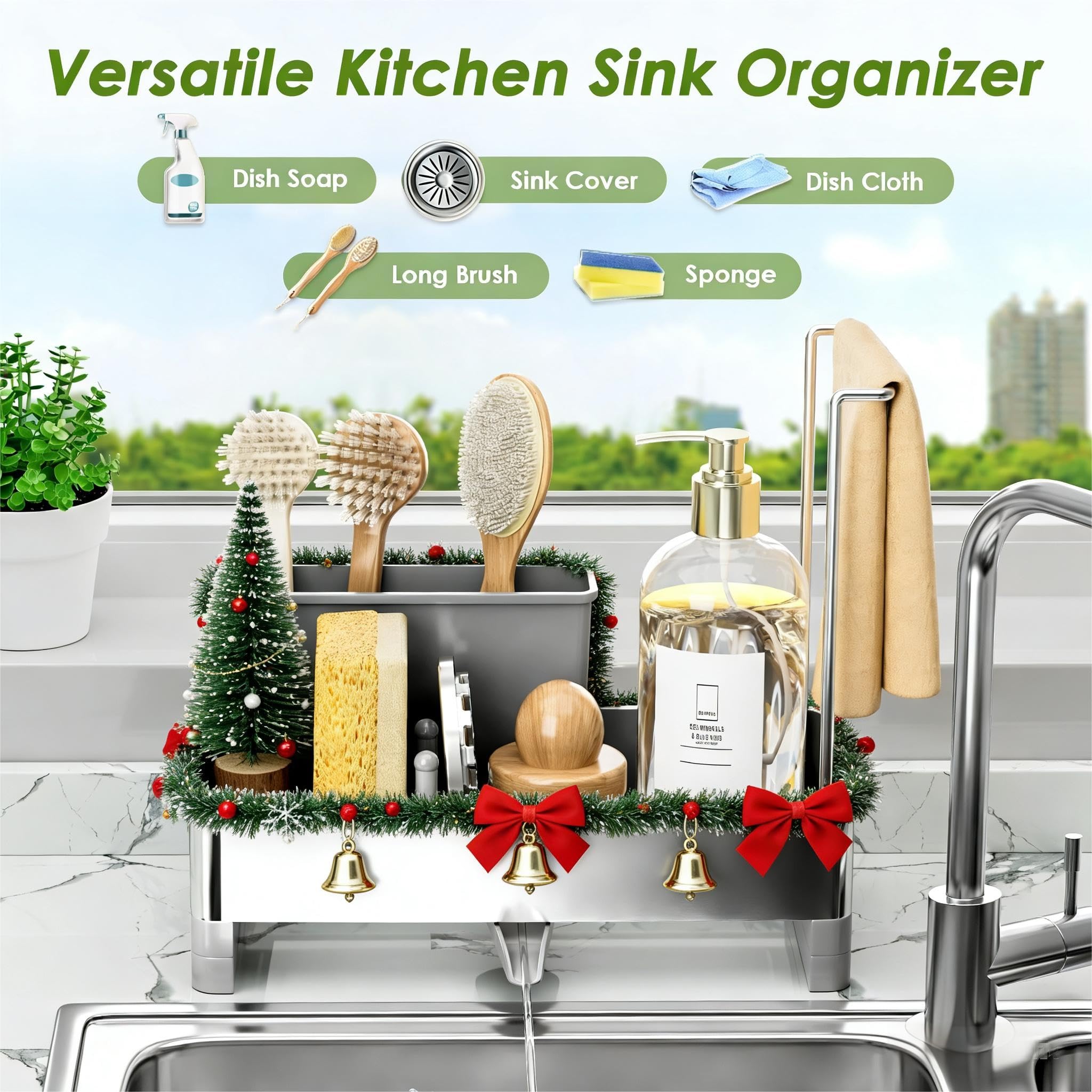 Ewaiira dishcloth rack on the caddy helps towels dry efficiently after washing.