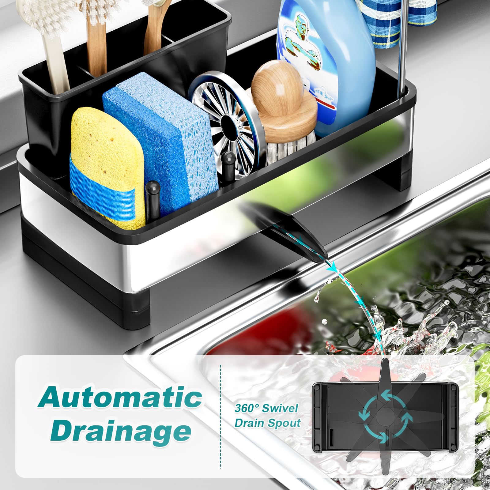 Ewaiira sink caddy divider design maximizes countertop space and organization.
