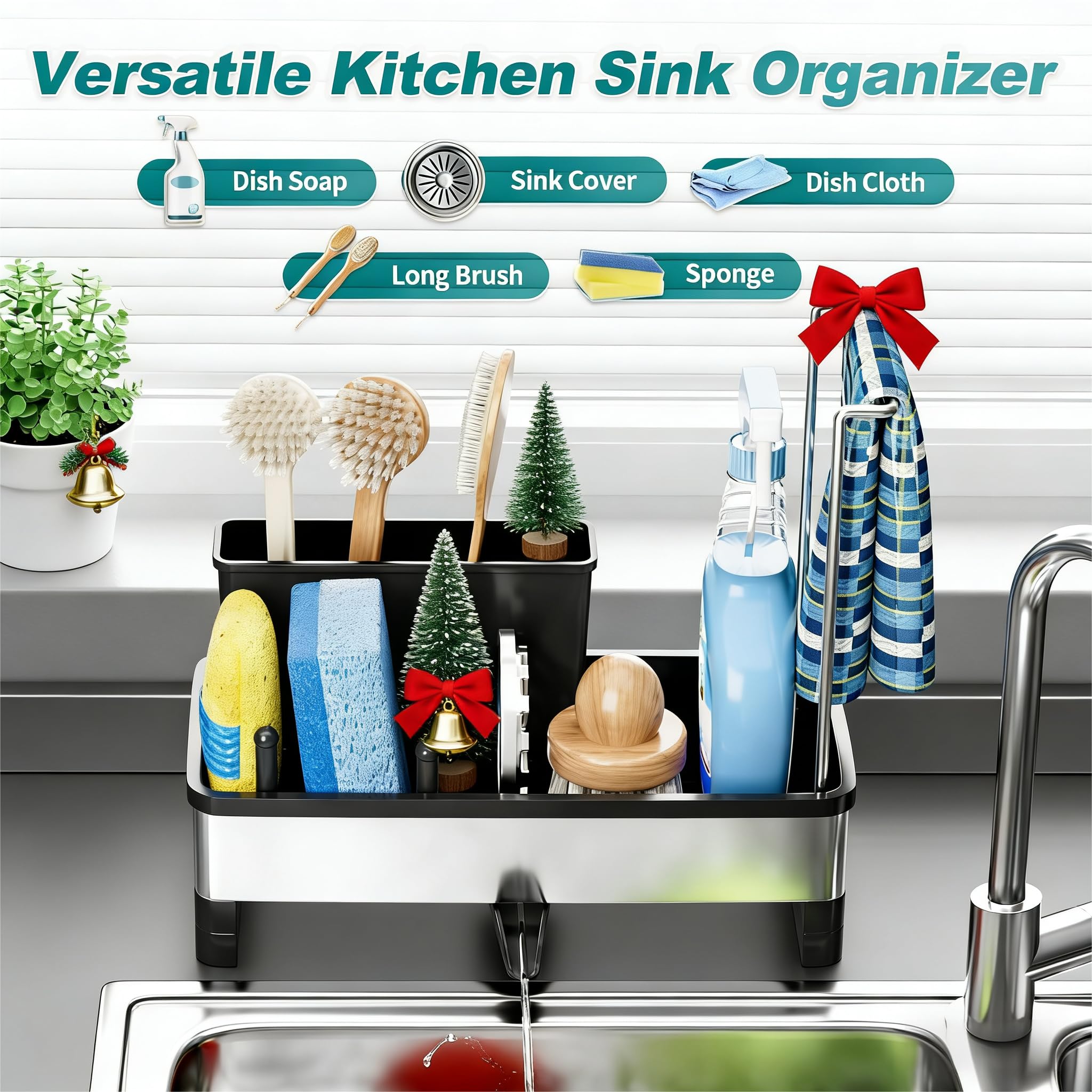 Ewaiira sink caddy removable brush holder fits various brush sizes for tidy storage.