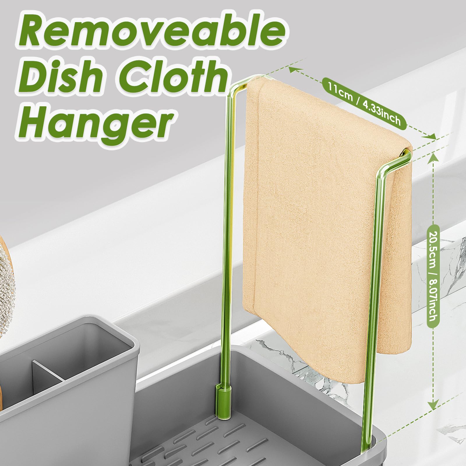 Ewaiira towel rack allows dish towels to hang and dry after use.