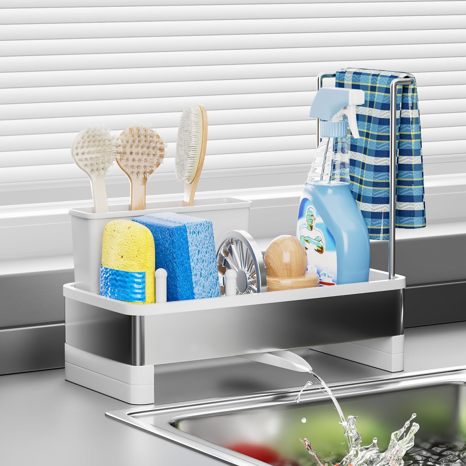 Ewaiira stainless steel sink caddy keeps countertops organized and rust-free.