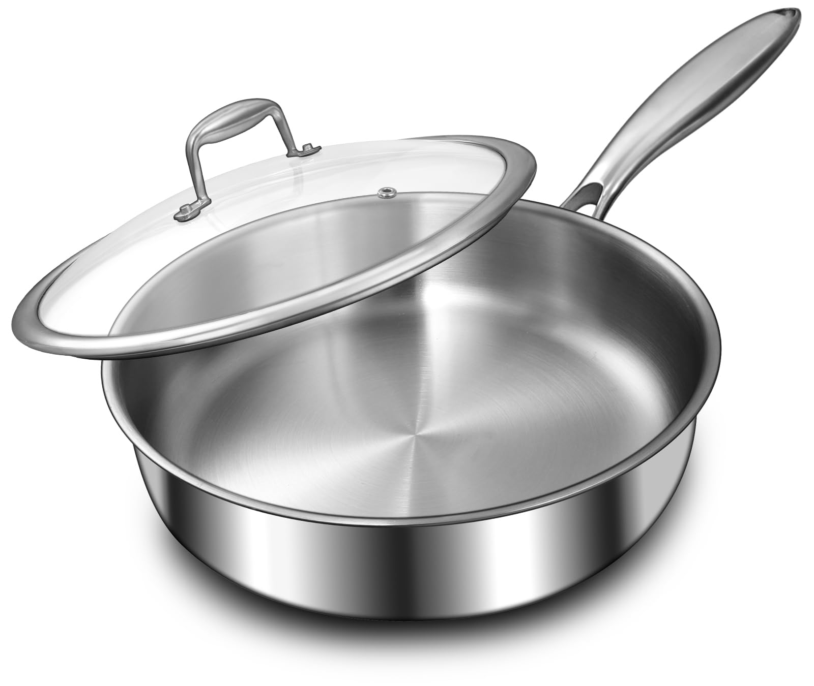 EWFEN 12-inch tri-ply pan exterior with mirror finish for durable, easy cleaning.