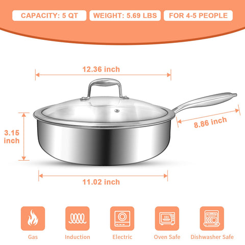 EWFEN 12-inch tri-ply pan interior for even heat distribution across bottom and sides.