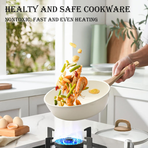 EWFEN 14-piece set includes frying pans, saucepans, and casserole.