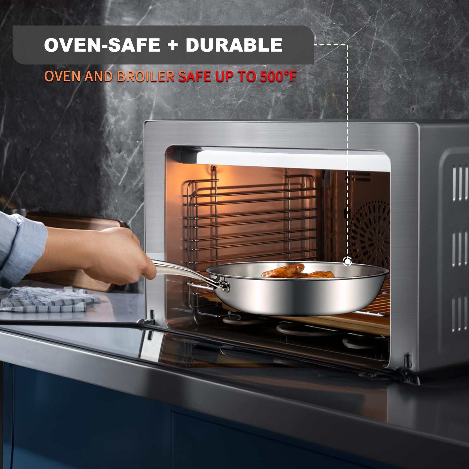 EWFEN frying pan featuring an aluminum core for fast, even heating across the surface.