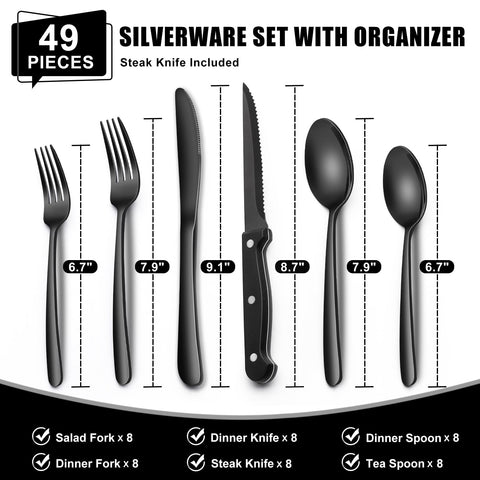 EWFEN black flatware close-up polished stainless steel finish shines
