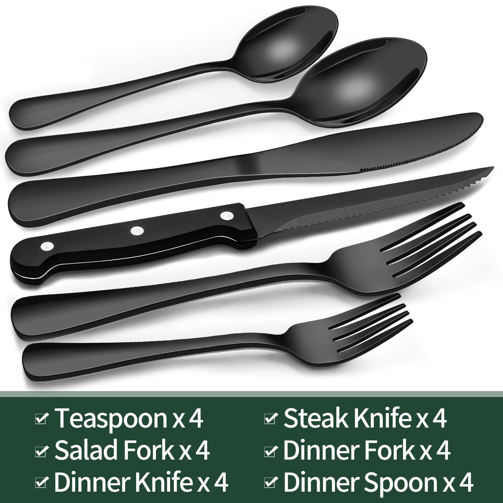 EWFEN black silverware dinner knives ensure clean cuts with comfortable grips.