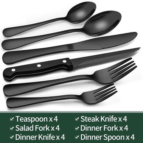 EWFEN black silverware dinner knives ensure clean cuts with comfortable grips.