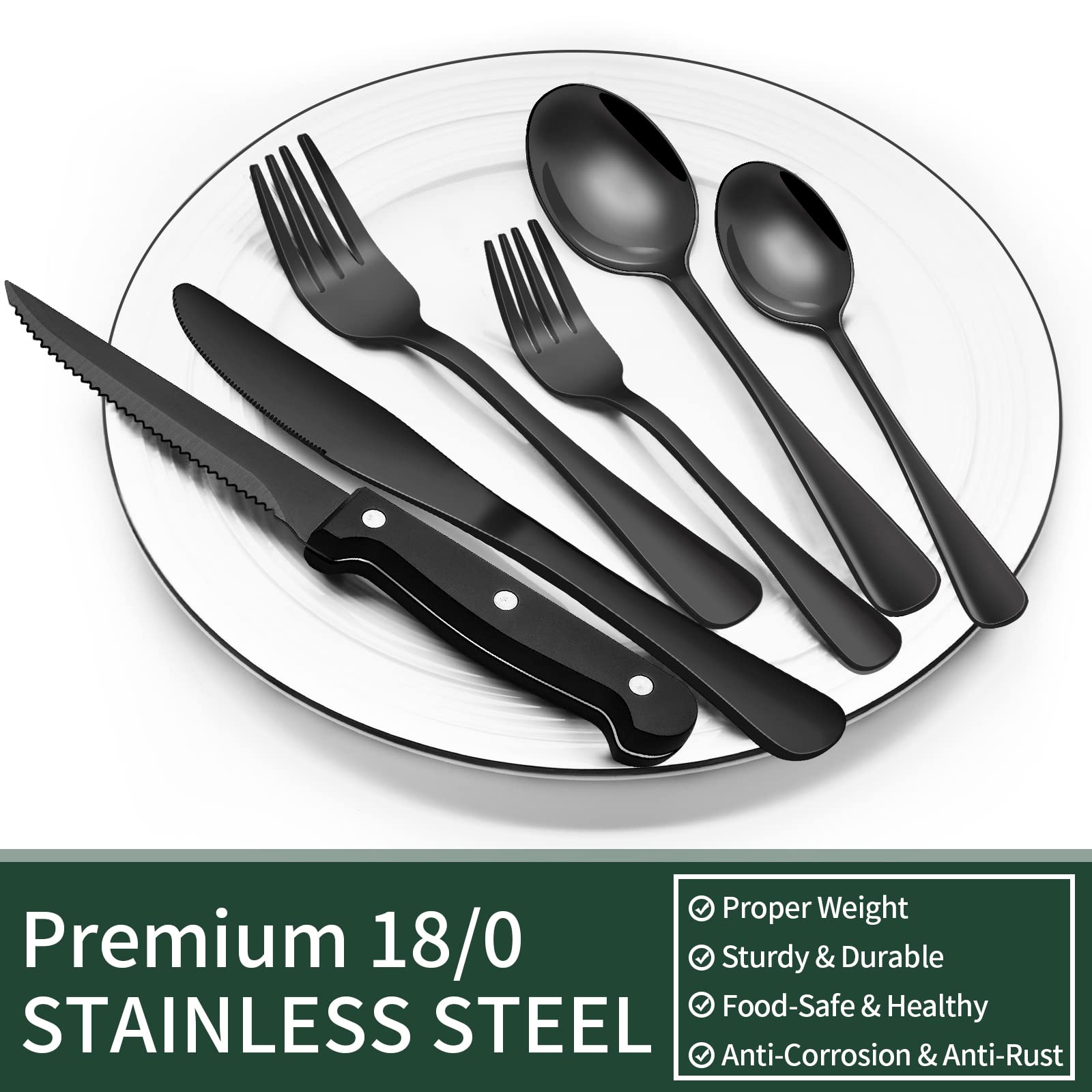 EWFEN black silverware ergonomic handles deliver balanced weight for comfortable use.
