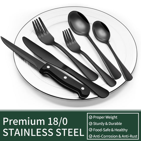 EWFEN black silverware ergonomic handles deliver balanced weight for comfortable use.