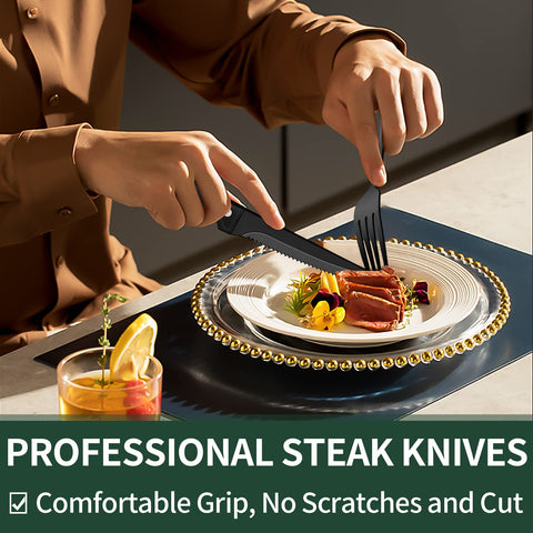 EWFEN black silverware full dining set elevates table presentation with a cohesive look.