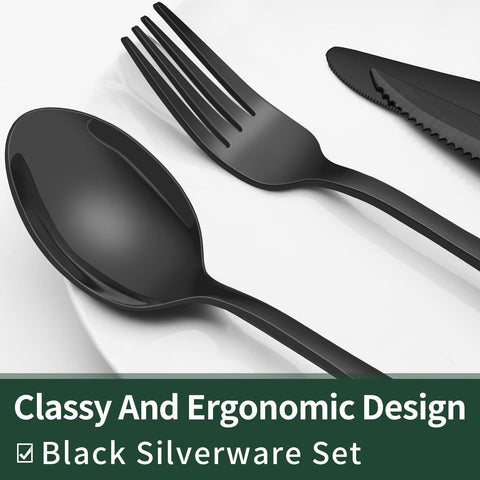 EWFEN black silverware steak knives offer serrated blades for precise slicing.