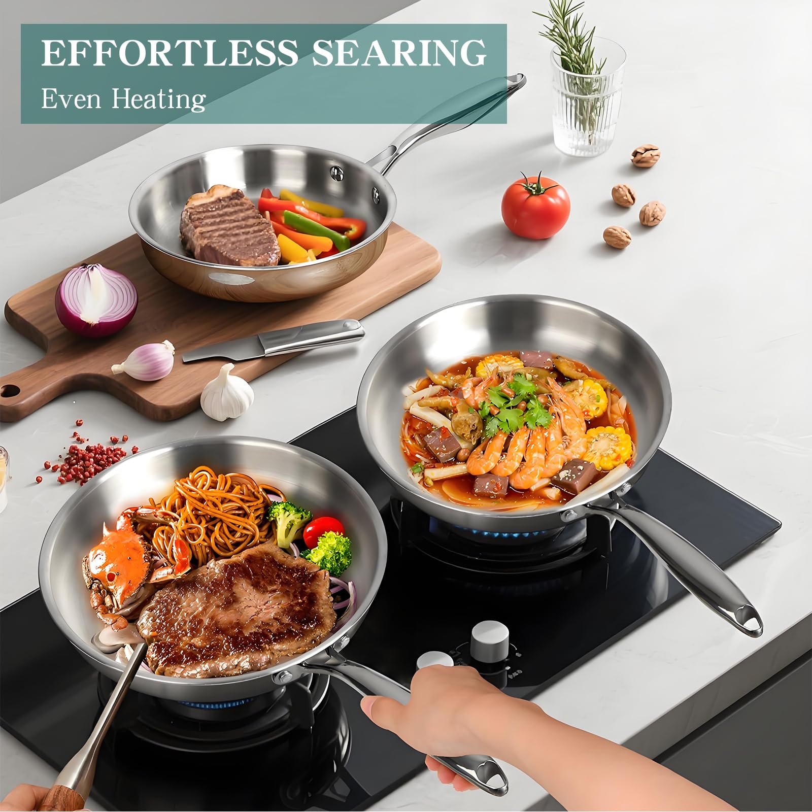 EWFEN cool-handle lids sealed for moisture retention during simmering