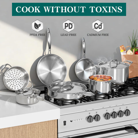 EWFEN dishwasher-safe mirror-finish pots and pans ready for cleanup