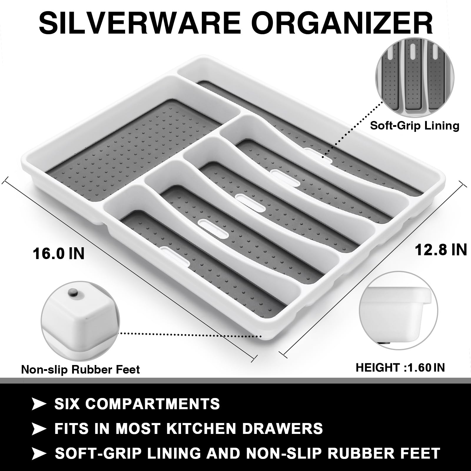 EWFEN drawer organizer six compartments keeps utensils organized and accessible.