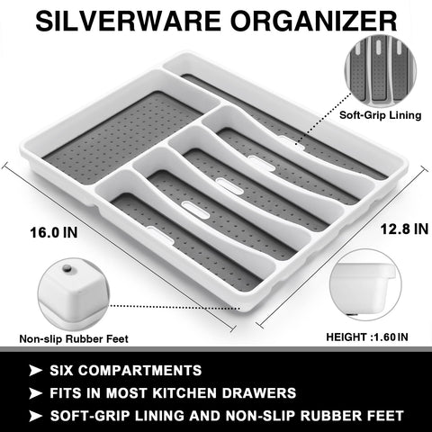 EWFEN drawer organizer six compartments keeps utensils organized and accessible.