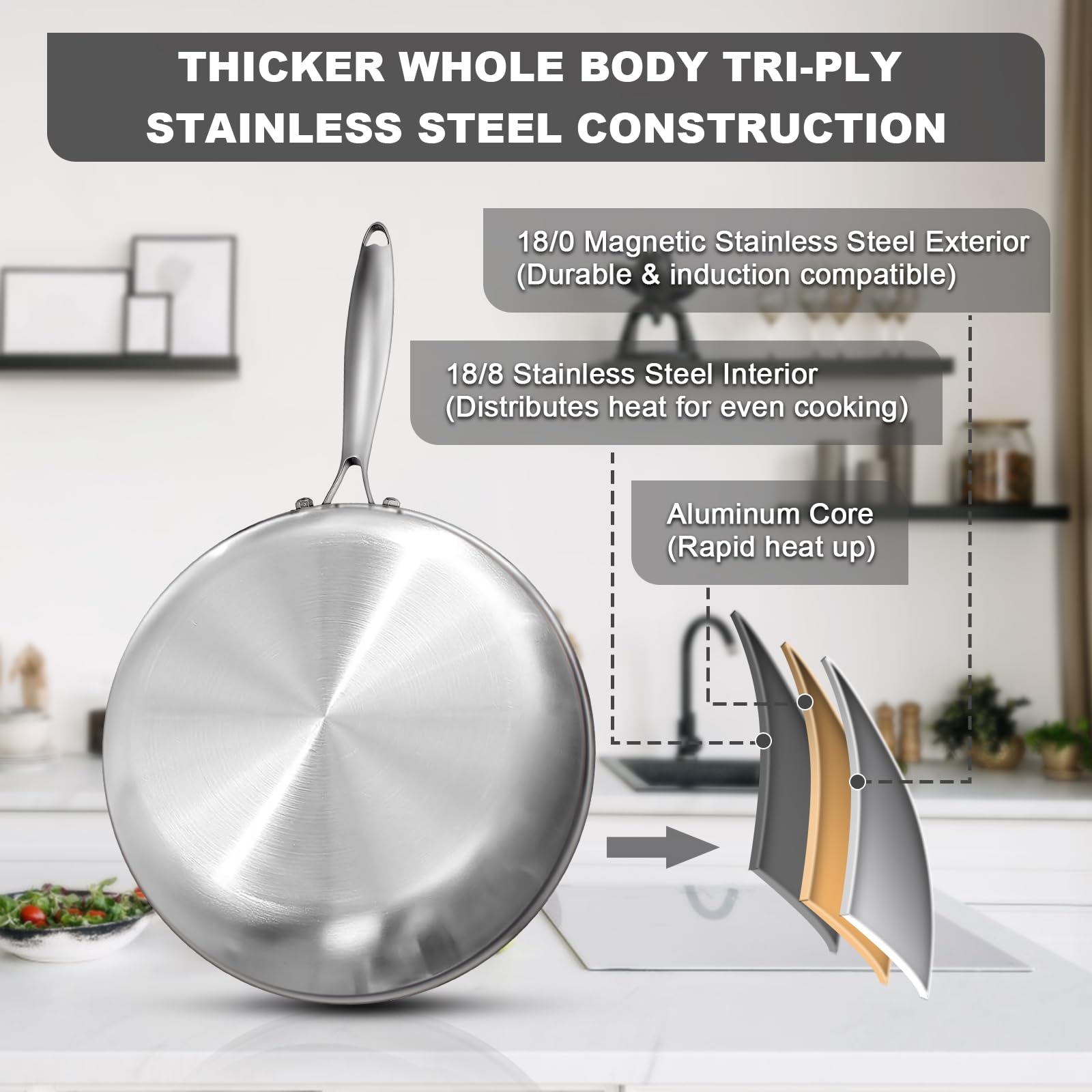 EWFEN frying pan with detachable handle for easy storage and oven use.